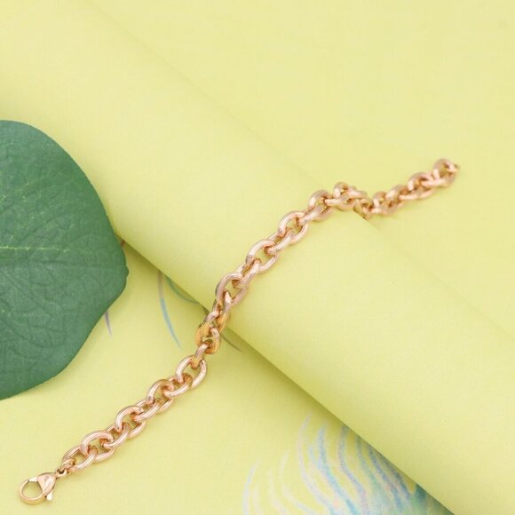 "Textured Round Link Rose Gold Bracelet, Elegant Chain Design, XPBL1134 - Picture 2 of 12